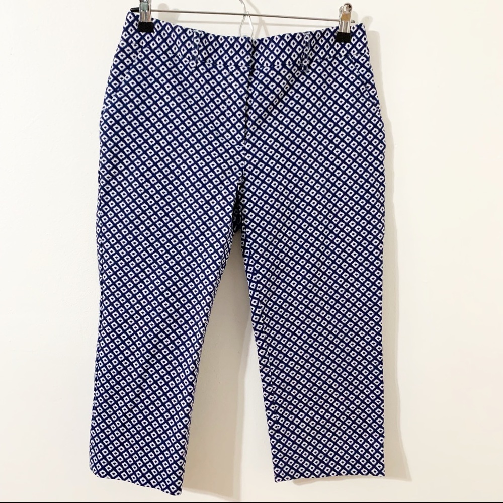Rafaella Petites Geometric Patterned Cotton Blend Cropped Chino Style Trousers